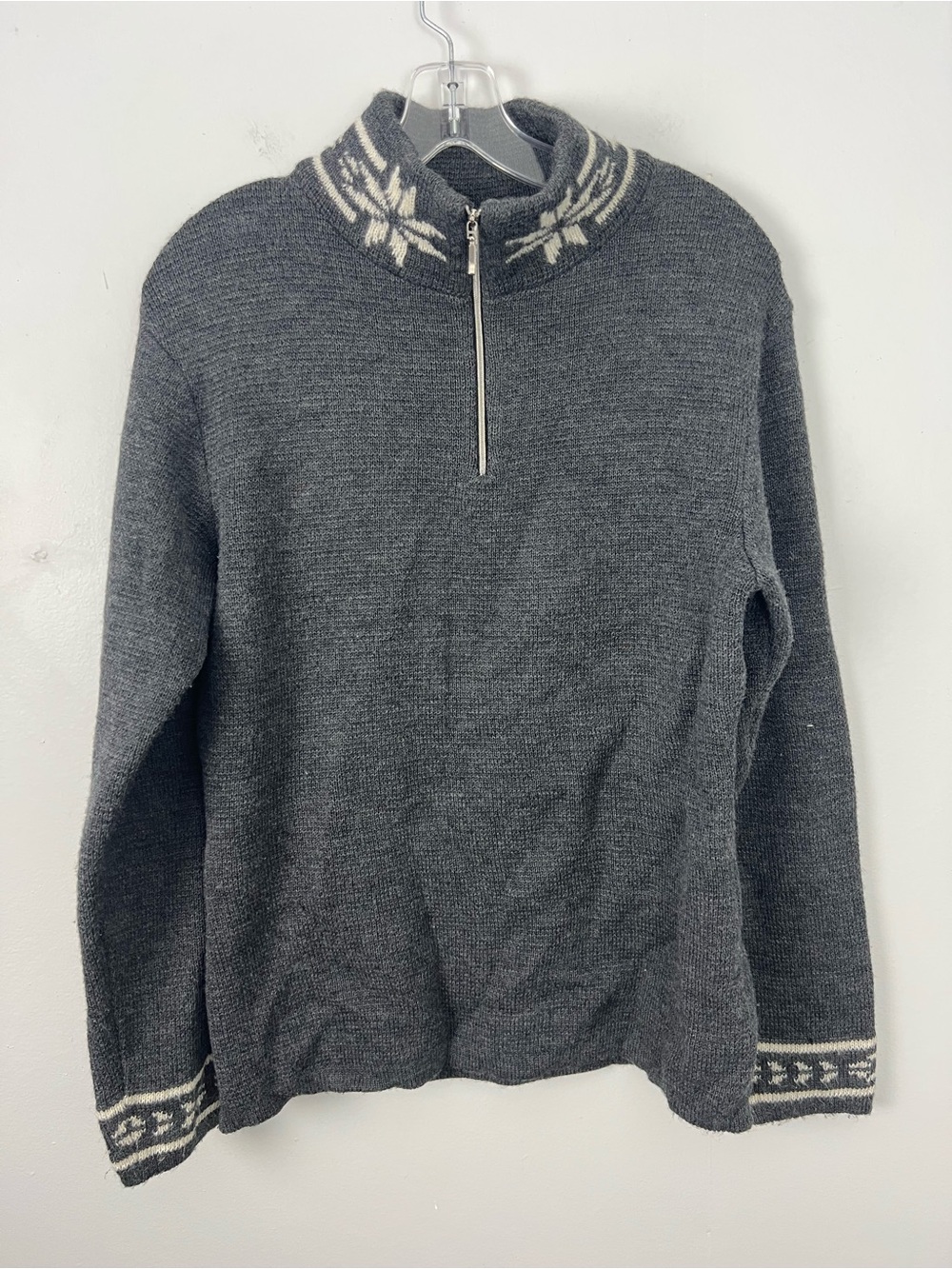 Vintage Wool Mohair Gray 1/4 zip Nordic Collar Sweater